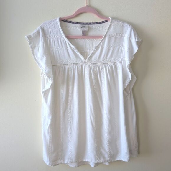 Knox Rose White Embroidered Flutter Sleeve Blouse Coastal Size Large - Picture 3 of 7